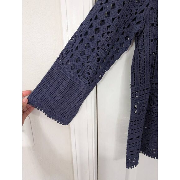 Nic + Zoe Blueprint Blue Sheer Lace Pullover Sweater‎ women's large navy blue - Picture 6 of 9